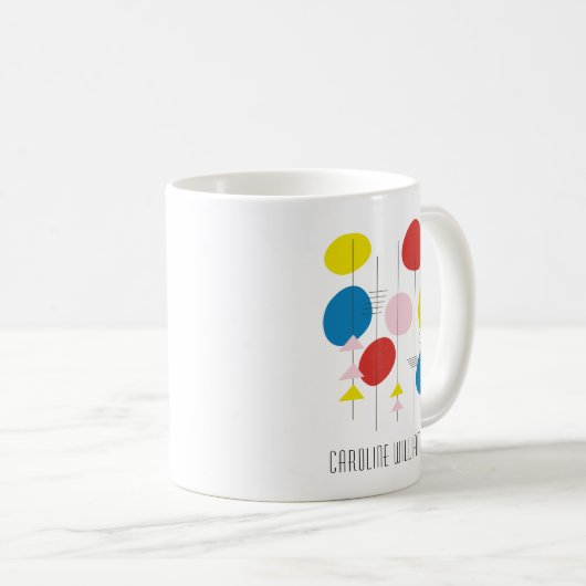 中世紀モダンの赤の原子パーソナライズされた美術 コーヒーマグカップ (正面右)