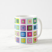 中世紀モダンカラフルの正方形パターン コーヒーマグカップ (正面右)