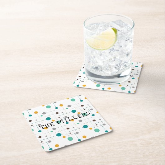 中世紀モダンミニマルパーソナライズされた名 スクエアペーパーコースター (インサイチュ)