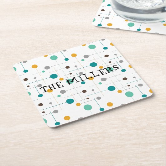 中世紀モダンミニマルパーソナライズされた名 スクエアペーパーコースター (アングル)