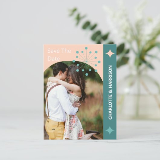 中世紀モダンレトロ写真の保存日付 ポストカード (スタンド正面)