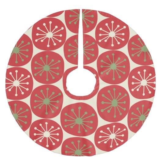 中世紀モダンレトロ原子時代クリスマスドット ブラッシュドポリエステルツリースカート (正面)