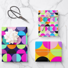 中世紀モダン円カラフル幾何学模様 ラッピングペーパーシート