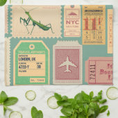 中世紀モダン切手とセニマチケットブルー キッチンタオル (折り畳み)