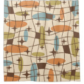 中世紀モダン原子年代宇宙パターン シャワーカーテン (正面)