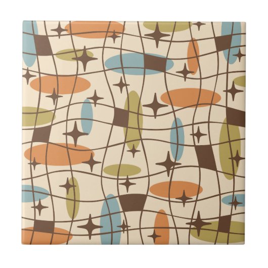 中世紀モダン原子年代宇宙パターン タイル (正面)