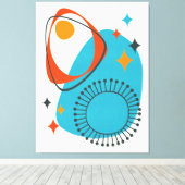 中世紀モダン原子年齢14青、赤、オレンジ キャンバスプリント (インサイチュ (ウッドフロア))