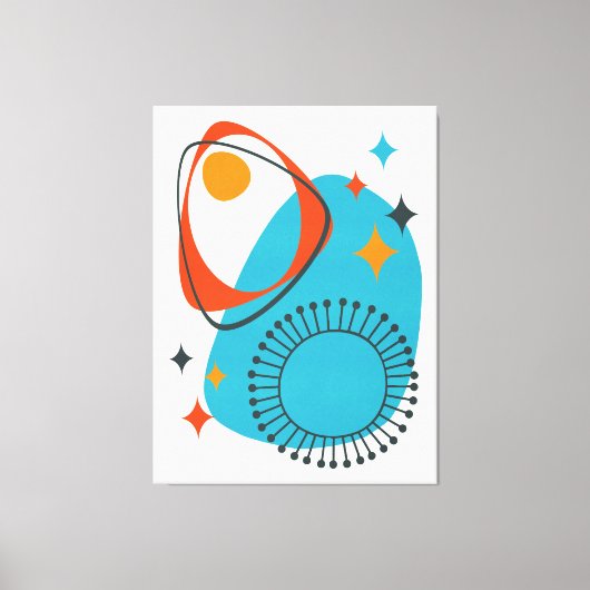 中世紀モダン原子年齢14青、赤、オレンジ キャンバスプリント (正面)