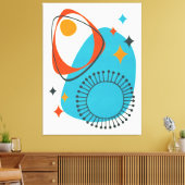 中世紀モダン原子年齢14青、赤、オレンジ キャンバスプリント (インサイチュ (リビング))