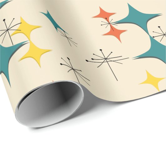 中世紀モダン原子時代スターバストターコイ ラッピングペーパー (ロールコーナー)