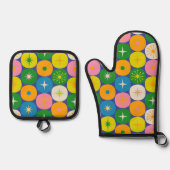 中世紀モダン原子時代宇宙時代カラフル 鍋つかみ&鍋敷きセット (正面)