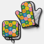 中世紀モダン原子時代宇宙時代カラフル 鍋つかみ&鍋敷きセット (正面/裏面)