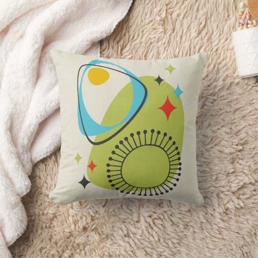 中世紀モダン原子時代14グリーンブルー クッション (ブランケット)