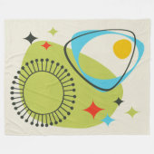 中世紀モダン原子時代14グリーンブルー フリースブランケット (正面(横))