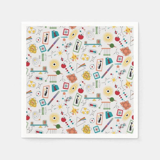 中世紀モダン原子時代STEM物理散乱 スタンダードカクテルナプキン (正面)