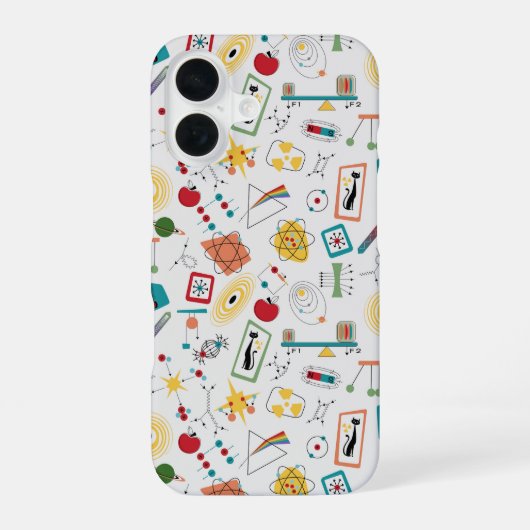中世紀モダン原子時代STEM物理散乱 iPhone 16ケース (裏面)