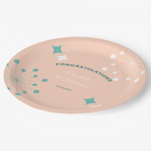 中世紀モダン原子核スターバスト結婚のラウンド ペーパープレート (アングル)