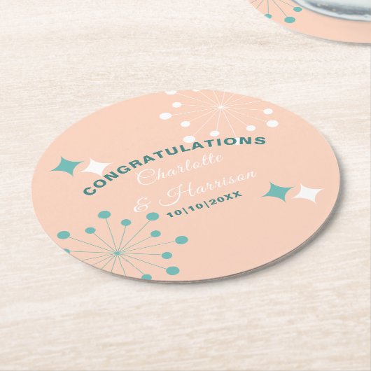 中世紀モダン原子核スターバスト結婚ズ ラウンドペーパーコースター (アングル)