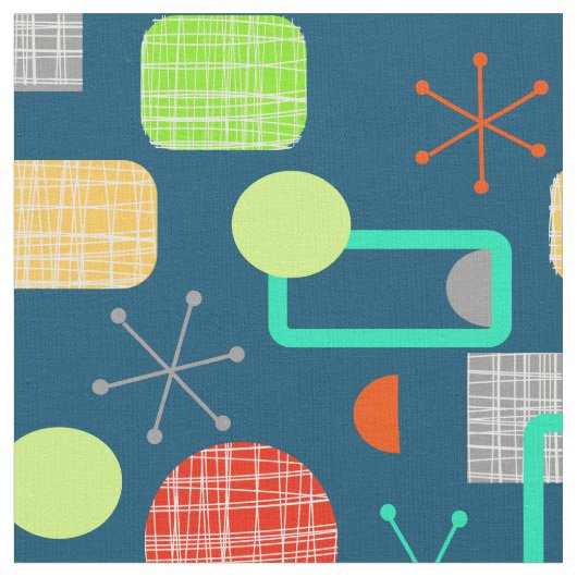 中世紀モダン幾何原子スターバスト ファブリック (クローズアップ)