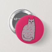 中世紀モダン猫・グレー・ピンク 缶バッジ (正面&裏面)