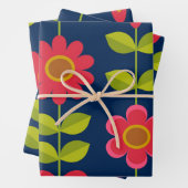 中世紀モダン赤い花葉付き ラッピングペーパーシート (インサイチュ)