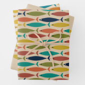 中世紀モダン魚の模様 ラッピングペーパーシート (インサイチュ)