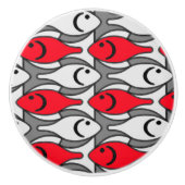 中世紀モダン魚，赤と灰色 セラミックノブ (正面)
