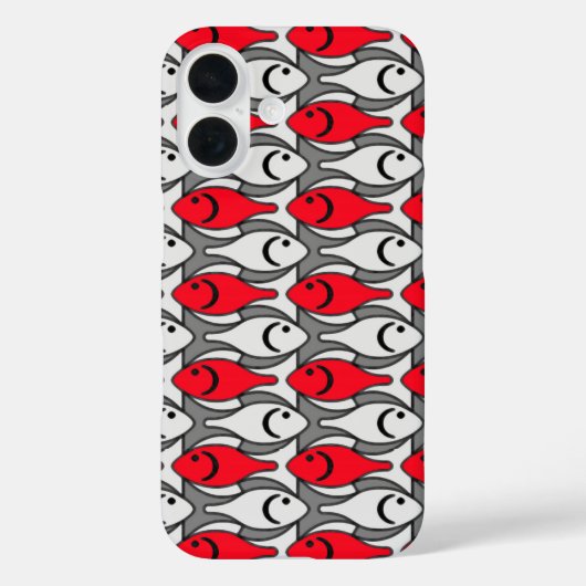 中世紀モダン魚，赤と灰色 Case-Mate iPhoneケース (裏面)