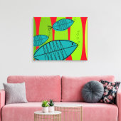 中世紀モダン3魚アート泳ぎ キャンバスプリント (インサイチュ (リビング))