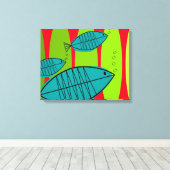 中世紀モダン3魚アート泳ぎ キャンバスプリント (インサイチュ (ウッドフロア))