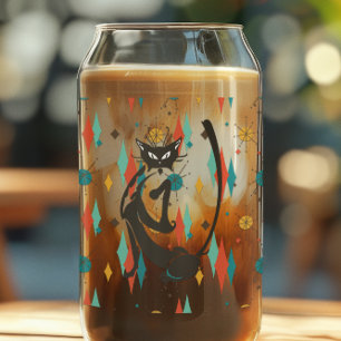 中世紀モダン50年代の黒猫カッコいい ガラス缶