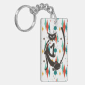 中世紀モダン50年代の黒猫カッコいい キーホルダー (正面左)