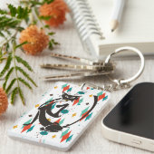 中世紀モダン50年代の黒猫カッコいい キーホルダー (正面右)