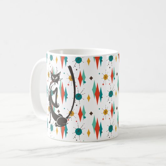 中世紀モダン50年代の黒猫カッコいい コーヒーマグカップ (正面左)