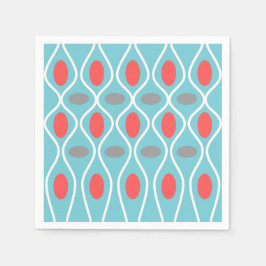 中世紀モダン、波球、青、赤、灰色 スタンダードカクテルナプキン