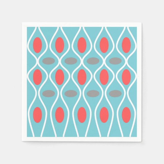 中世紀モダン、波球、青、赤、灰色 スタンダードカクテルナプキン (正面)