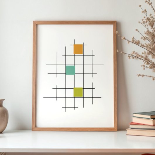 中世紀中葉の線と正方形モダンカラフル ポスター