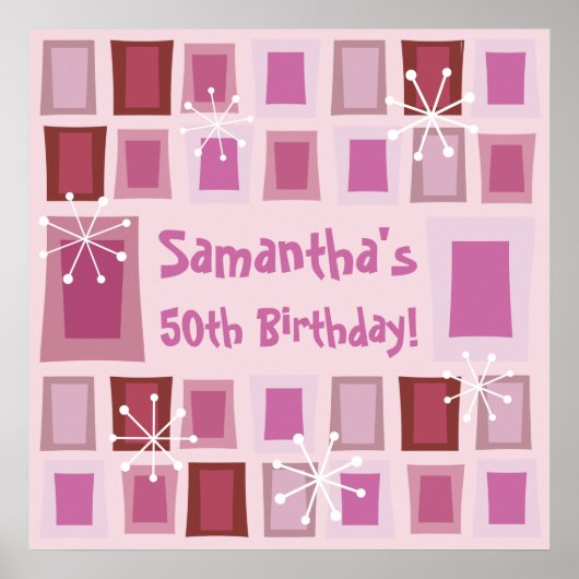 中世紀半モダンば50誕生日ピンク ポスター (正面)
