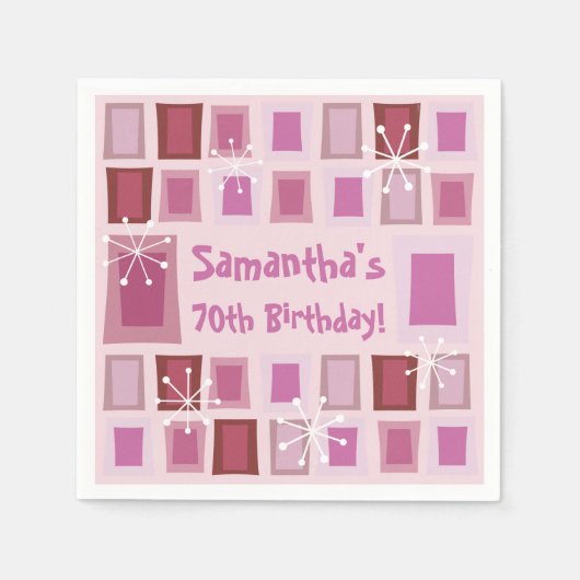 中世紀半モダンば70誕生日ピンク スタンダードカクテルナプキン (正面)