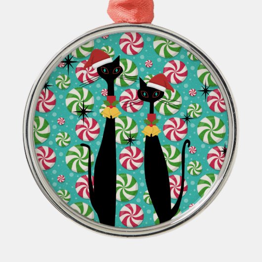 中世紀原モダン子時代の猫ペパクールーミント メタルオーナメント (正面)