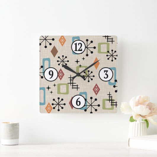 中世紀原子モダン年齢スターバストパターン スクエア壁時計 (ホーム)