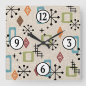 中世紀原子モダン年齢スターバストパターン スクエア壁時計 (正面)