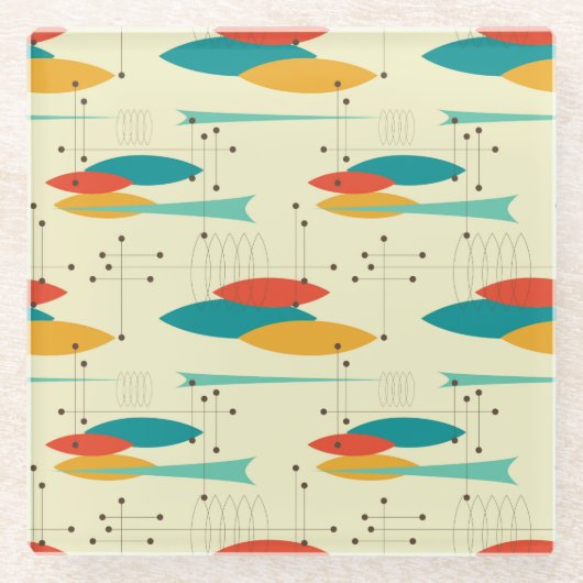 中世紀楕円線デザイン、予測できな抽象芸術 ガラスコースター (正面)