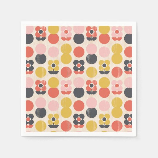 中世紀花モダン柄 スタンダードカクテルナプキン (正面)