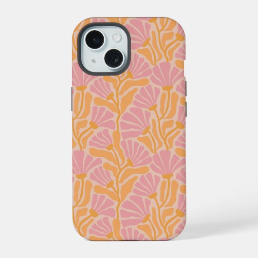 中世紀花モダン柄 iPhone 15ケース (裏面)