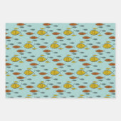 中世紀魚モダン原子時代ピンクブルーグレー ラッピングペーパーシート (正面3)