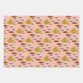 中世紀魚モダン原子時代ピンクブルーグレー ラッピングペーパーシート (正面)