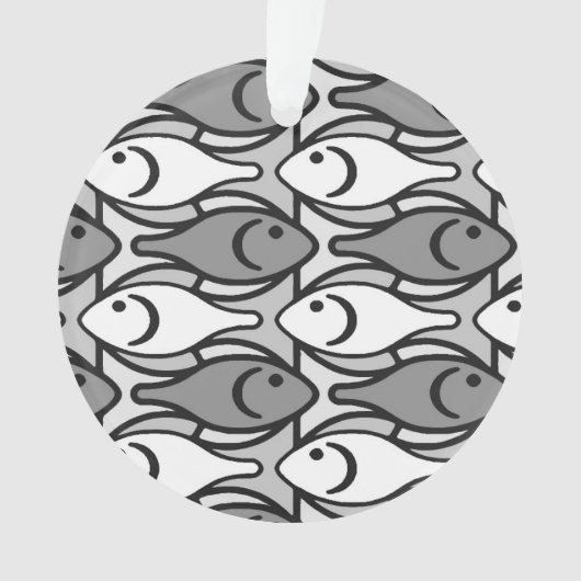 中世紀魚モダン、灰色、白、黒 オーナメント (正面)