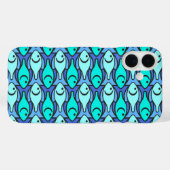 中世紀魚モダン、青、水色 Case-Mate iPhoneケース (裏面 (横))