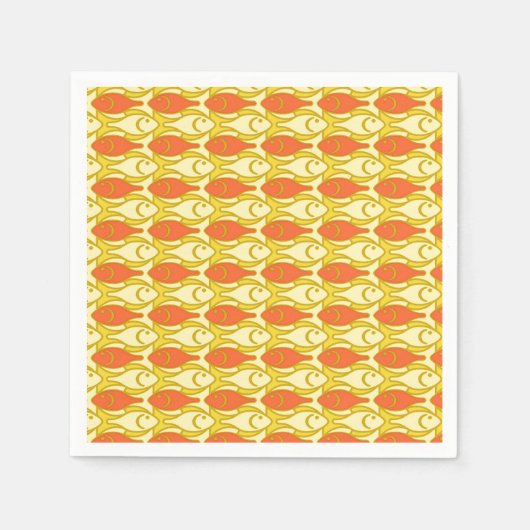 中世紀魚モダン、黄色とオレンジ スタンダードカクテルナプキン (正面)